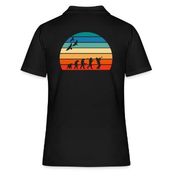 Retro Vintage Sunset Evolution SAXOPHON - Frauen Polo Shirt - Schwarz - Hinten - Ailine (174cm)