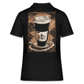 Kaffee im Ukiyo-E Japan Stil Kaffeeliebhaber - Frauen Polo Shirt - Schwarz - Hinten - Ailine (174cm)