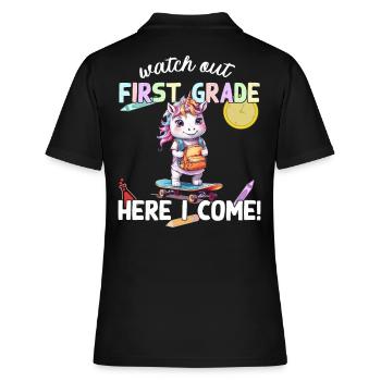 Licorne mignonne premier jour d’école école de skateboard - Polo Femme - noir - Dos - Ailine (174cm)
