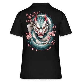 Japanischer Drache Design Aesthetic Streetwear - Frauen Polo Shirt - Schwarz - Hinten - Ailine (174cm)
