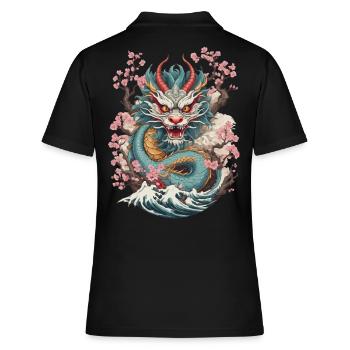 Japanischer Drache Aesthetic Streetwear Design - Frauen Polo Shirt - Schwarz - Hinten - Ailine (174cm)