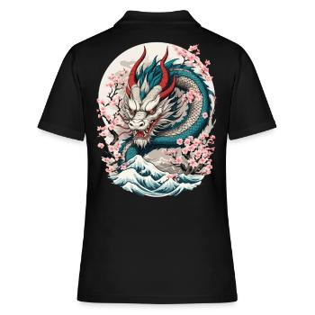 Japanischer Drache Kirschblüten Tattoo Design - Frauen Polo Shirt - Schwarz - Hinten - Ailine (174cm)