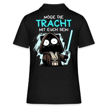 Möge die Tracht mit euch sein – Nerdkatze - Frauen Polo Shirt - Schwarz - Hinten - Ailine (174cm)