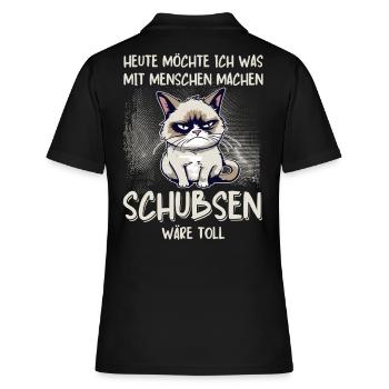 Menschen schubsen - Süße Grump Style Katze - Frauen Polo Shirt - Schwarz - Hinten - Ailine (174cm)