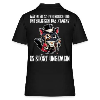 Ihr Atmen stört – Zynische Katze im Adel-Look - Frauen Polo Shirt - Schwarz - Hinten - Ailine (174cm)
