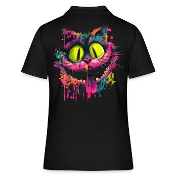 Bunte Psychedelische Grinsekatze Street Art Style - Frauen Polo Shirt - Schwarz - Hinten - Ailine (174cm)