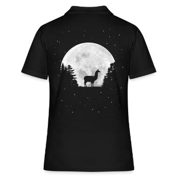 Vollmond - Nacht - Lama Silhouette - Frauen Polo Shirt - Schwarz - Hinten - Ailine (174cm)