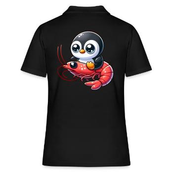 Pinguin reitet Shrimp - Frauen Polo Shirt - Schwarz - Hinten - Ailine (174cm)
