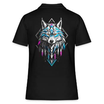 Bunter geometrischer Wolf - Frauen Polo Shirt - Schwarz - Hinten - Ailine (174cm)