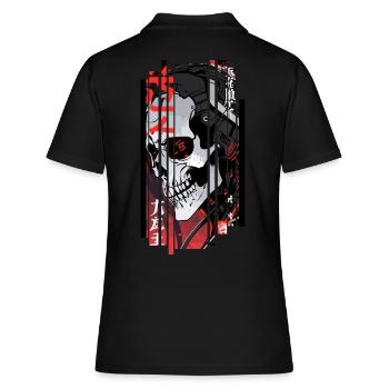 Cyborg schwarzer Kanji-Schädel - Frauen Polo Shirt - Schwarz - Hinten - Ailine (174cm)