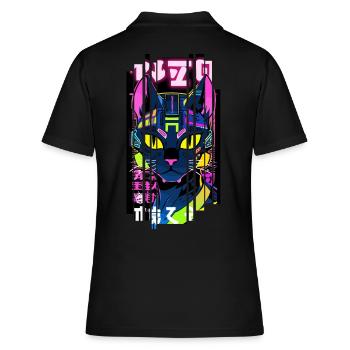Cyborg Katze Neon Kanji - Frauen Polo Shirt - Schwarz - Hinten - Ailine (174cm)