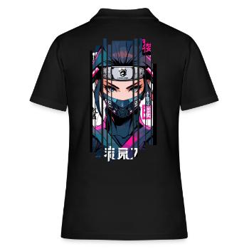 Cyborg Ninja Kanji - Frauen Polo Shirt - Schwarz - Hinten - Ailine (174cm)