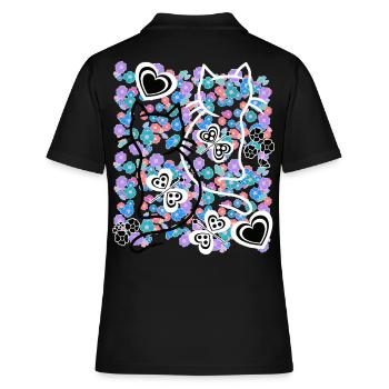 Retro Katze 60er - Frauen Polo Shirt - Schwarz - Hinten - Ailine (174cm)