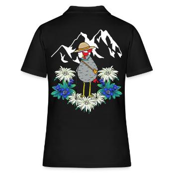Oma Huhn Urlaub Langlauf Trecking Gebirge wandern - Frauen Polo Shirt - Schwarz - Hinten - Ailine (174cm)