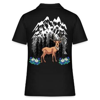 Waldtiere Rotwild Alpen Enzian Naturliebhaber - Frauen Polo Shirt - Schwarz - Hinten - Ailine (174cm)