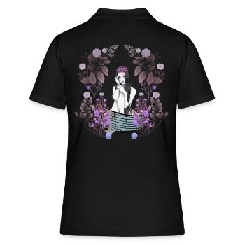 Mädchen Frau Boot Nostalgisch Blumen sinnlich - Frauen Polo Shirt - Schwarz - Hinten - Ailine (174cm)