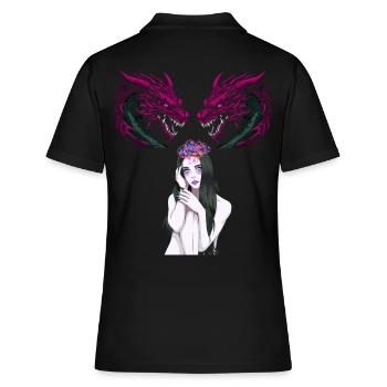 Mädchen Frau Drachen Fantasy Fabel Fabelwesen - Frauen Polo Shirt - Schwarz - Hinten - Ailine (174cm)