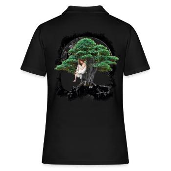 Magisch Wald Baum Mädchen Frau sinnlich Natur - Frauen Polo Shirt - Schwarz - Hinten - Ailine (174cm)