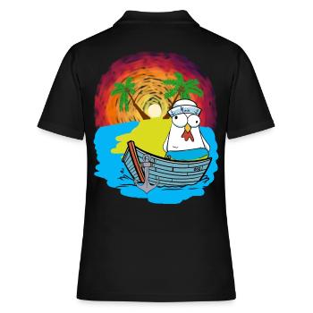 Hühner Matrosen Boot Strand Schwimmring Ahoi - Frauen Polo Shirt - Schwarz - Hinten - Ailine (174cm)