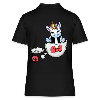 Einhorn Geburt Schwangerschaft Schwanger Baby Ei - Frauen Polo Shirt - Schwarz - Hinten - Ailine (174cm)