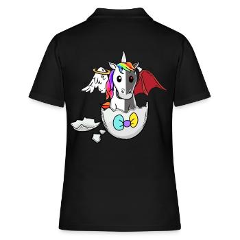 Baby Einhorn Geburt Eierschale gut böse Eier - Frauen Polo Shirt - Schwarz - Hinten - Ailine (174cm)
