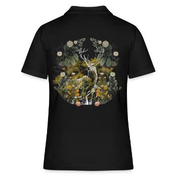 Hirsch Rotwild Schweden Skandinavien Natur Flora - Frauen Polo Shirt - Schwarz - Hinten - Ailine (174cm)