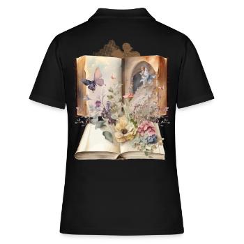 Livre Vintage livres fleurs nostalgiques - Polo Femme - noir - Dos - Ailine (174cm)