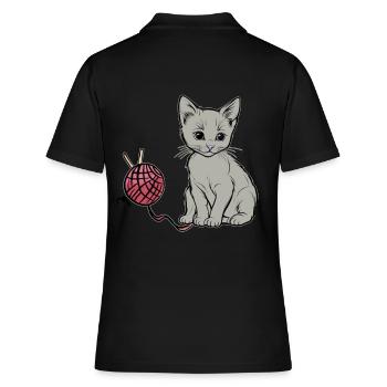 Katze Wolle spielem Hauskatze Kätzchen - Frauen Polo Shirt - Schwarz - Hinten - Ailine (174cm)