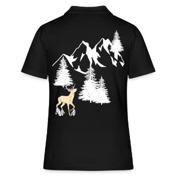 Gebirge Gipfele Fichten Nabelbaum Hirsch Natur - Frauen Polo Shirt - Schwarz - Hinten - Ailine (174cm)