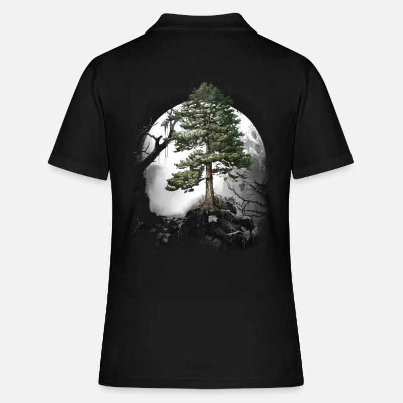 Forest Wilderness Coniferous Forest Tree Pine Halloween Trees - Women's Polo Shirt - black