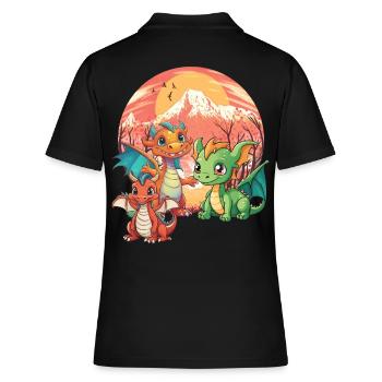 Drachen Drache Dinos Dino Steinzeit Uhrzeit - Frauen Polo Shirt - Schwarz - Hinten - Ailine (174cm)