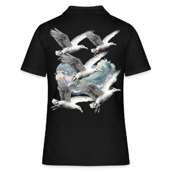 Mouettes Mer Mer Mer Océan Côte Oiseaux Marins - Polo Femme - noir - Dos - Ailine (174cm)