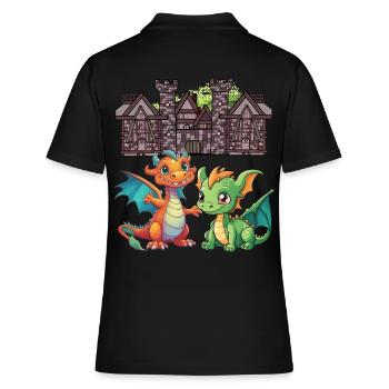 Mittelalter Drache Drachen - Frauen Polo Shirt - Schwarz - Hinten - Ailine (174cm)