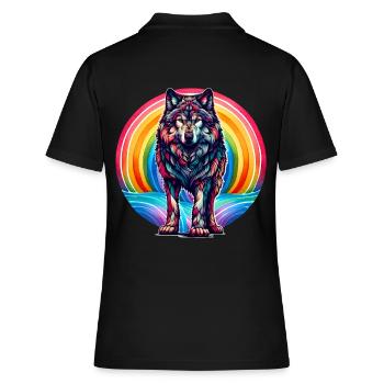 Regenbogen Wolf Wölfe - Frauen Polo Shirt - Schwarz - Hinten - Ailine (174cm)