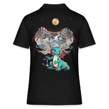 Drache Drachen maritim Matrose Matrosen Kind - Frauen Polo Shirt - Schwarz - Hinten - Ailine (174cm)