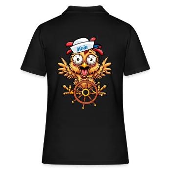 verrücktes lustiges Huhn Steuermann maritim - Frauen Polo Shirt - Schwarz - Hinten - Ailine (174cm)