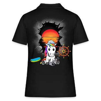 Einhorn Einhörner maritim Matrose Matrosen Moin - Frauen Polo Shirt - Schwarz - Hinten - Ailine (174cm)
