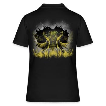 mystisch Wald Hirsche Hirsch Rotwild Natur Rehbock - Frauen Polo Shirt - Schwarz - Hinten - Ailine (174cm)