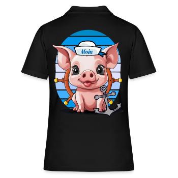 Schwein Matrose Steuermann Anker Maritim - Frauen Polo Shirt - Schwarz - Hinten - Ailine (174cm)