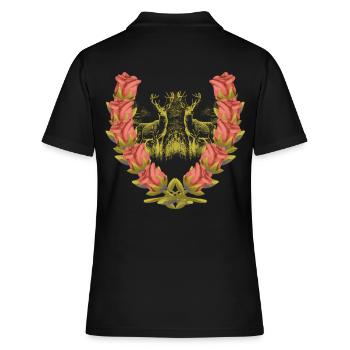 Hirsch Geweih Rotwild Rosen Hirsch Hirsche Rehbock - Frauen Polo Shirt - Schwarz - Hinten - Ailine (174cm)