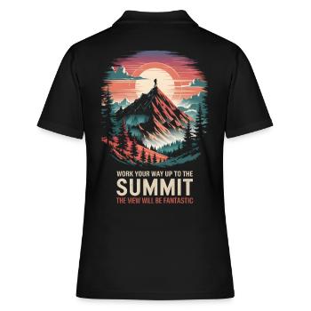 Arbeiten Sie sich bis zum Gipfel hoch, die Aussicht wird - Frauen Polo Shirt - Schwarz - Hinten - Ailine (174cm)