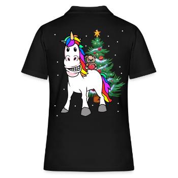 Weihnachten Kind Kinder Bescherung Einhorn Teddy - Frauen Polo Shirt - Schwarz - Hinten - Ailine (174cm)
