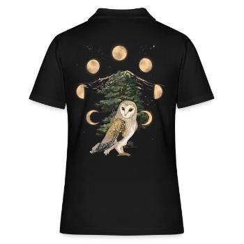 hibou hiboux phase de lune pleine lune - Polo Femme - noir - Dos - Ailine (174cm)