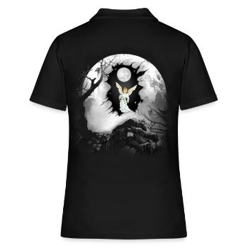 spirituel, ange, protecteur, ange gardien, lune - Polo Femme - noir - Dos - Ailine (174cm)