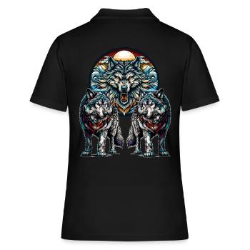 Wikinger Wolf Wölfe - Frauen Polo Shirt - Schwarz - Hinten - Ailine (174cm)