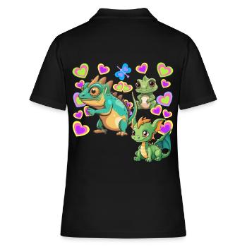 Dino Dinos Kind Kinder - Frauen Polo Shirt - Schwarz - Hinten - Ailine (174cm)