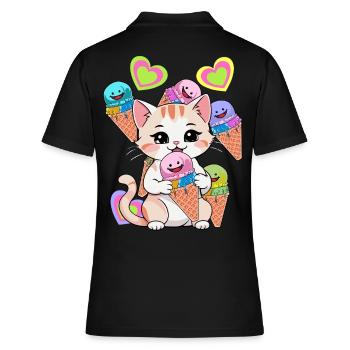 Katze Eis Eiskrem Kinder Kind Süßigkeiten - Frauen Polo Shirt - Schwarz - Hinten - Ailine (174cm)