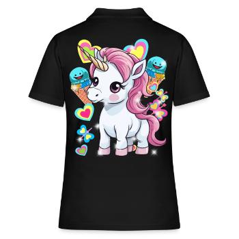 Einhorn Kinder Mädchen Jungen Eis Eiskrem - Frauen Polo Shirt - Schwarz - Hinten - Ailine (174cm)