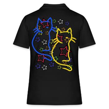 Retro Katze Katzen 60er - Frauen Polo Shirt - Schwarz - Hinten - Ailine (174cm)