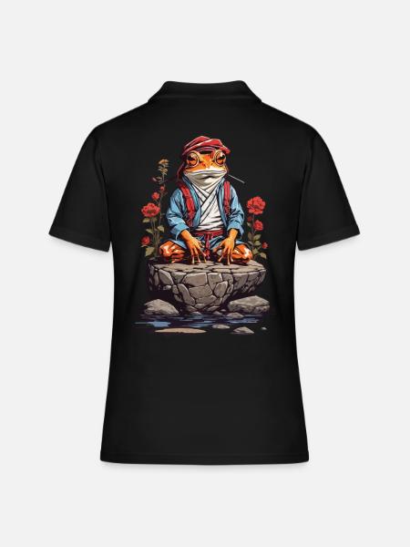 Zen Frosch Spirituelle Meditation und Japan Yoga - Frauen Polo Shirt - Schwarz